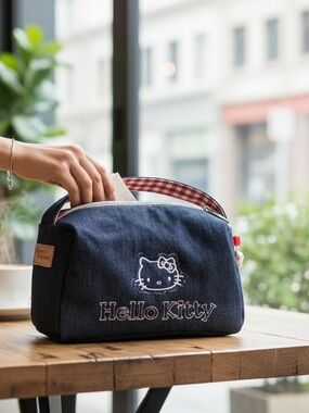 Hello Kitty Denim  Bag - Navy with Red Gingham Lining